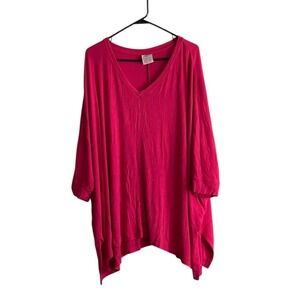 Laurie Felt Fuse Modal Pink Oversized Ribbed Knit Pullover Top 2X/3X Relaxed